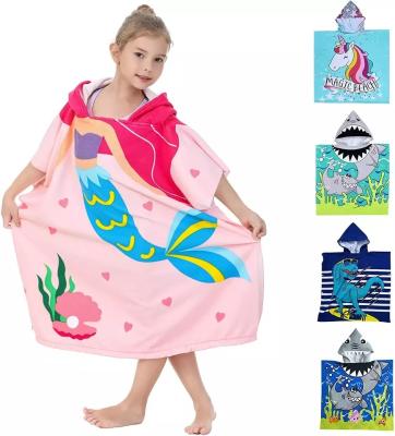 China Microfiber Printing Hooded Poncho Towel Baby Microfiber Travel Beach Towel for sale