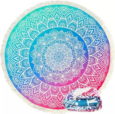 China Printed Design Microfiber Beach Towel Sand Free Round With Tassels en venta