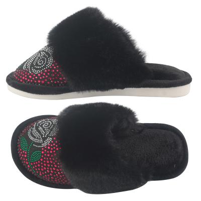 China Women's Slip Printed On Fuzzy House Slippers Scuff Outdoor Plush Indoor Warm Shoes With Faux Fur Lining for sale