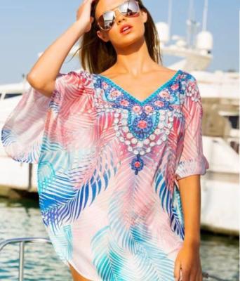 China Wholesale Women Anti-UV Cover Up Bikini Beach Dress Floral Print Maxis Summer High Quality Dress Fashion Swimwear for sale