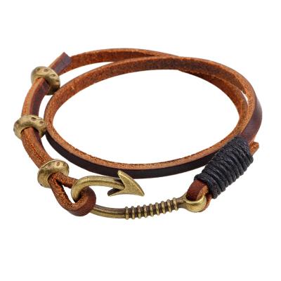 China Fashion Leather Restoring Handmade Men's Leather Bracelets Fishhook Ways Design Antique Bronze Leather Bracelets Women for sale