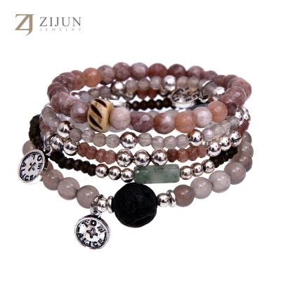 China Stone+crystal+ natural Firestone jewelry wholesale 5 piece firestone bracelet high quality and fashion beaded natural stone bracelet jewelry for sale