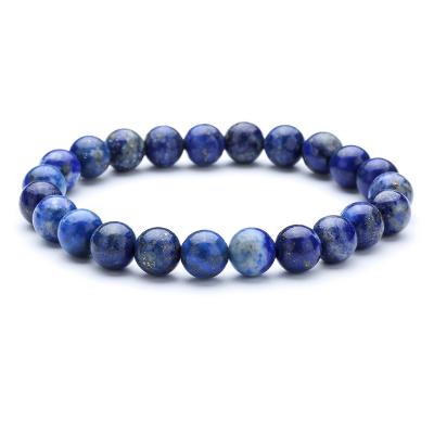 China Women's 22 Snap Stone Beads Lapis Lazuli Healing Pover 8MM Gemstone Round Beaded Stretch Bracelet for sale