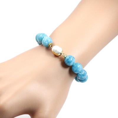 China Larimar Hot Sale10mm Larimar Bead Ladies Bracelets Women's Gemstone Bead Bracelets Customized Round Beaded Bracelet for sale