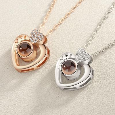 China Crystal Rose Gold &Silver 100 Languages ​​Projection Pendant Necklace Romantic Love Memory Wedding Necklace I Love You for sale