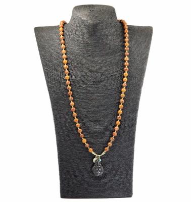 China Natural stone black needle maitreya 14K gold copper plating+Eco-friendly pendant+Eco-friendly ox bone buddha pendant necklace with stone beads chain simple style for friends gift buddha necklace men for sale