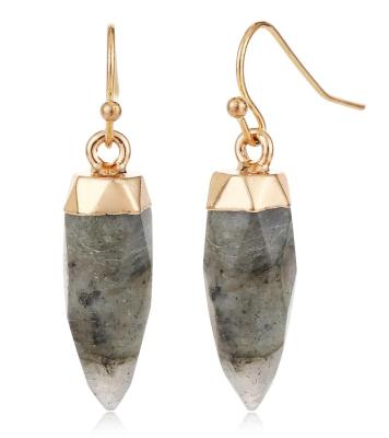 China Custom Women Gold Dangle Earrings Novelty Wholesale Fashion Bullet Earring Gray Agate Gold Plating Hook Natural Stone Earrings for sale