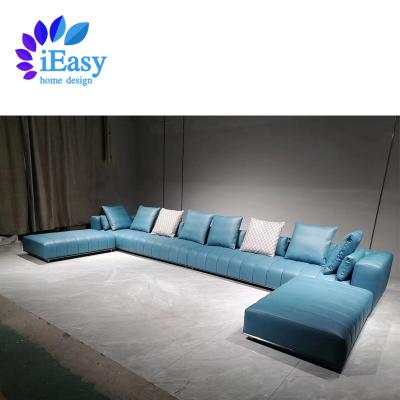 China Modular iEasy factory 100% real leather modern italian big size home furniture sectional living room modular U shape sofa set design for sale