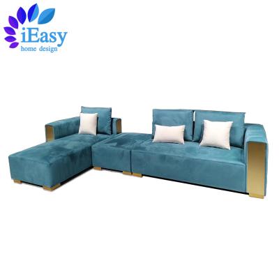 China Modular iEasy furniture Foshan most popular living room custom italian design velvet l shape fabric sofa modern elegant fabric sofa set for sale