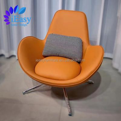 China Revolving iEasy furniture luxury orange Wholesale Modern Egg Chair PU Leather Revolving Stainless Steel Leg Indoor Leisure Lounge Chair for sale