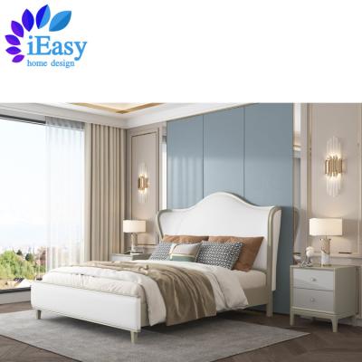 China Adjustable (other) iEasy American luxury style bedroom furniture queen king size bed frame 100% genuine leather headboard upholstered platform for sale