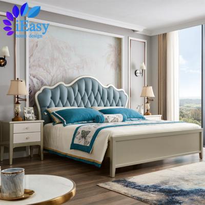 China Tufted iEasy high quality european style chesterfield upholstered 1.8 meters solid wood master bedroom light luxury leather king bed for sale