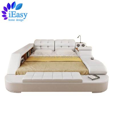 China Adjustable (height) iEasy white multifunction electric massage bed with lift storage space saving bedroom sets modern leather bed king size bed for sale