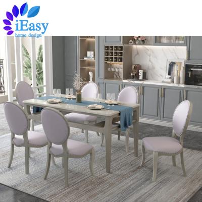 China Adjustable (other) iEasy farmhouse style hot sale rectangle dining table with 6 chairs modern dining furniture set wooden dining table with chairs for sale