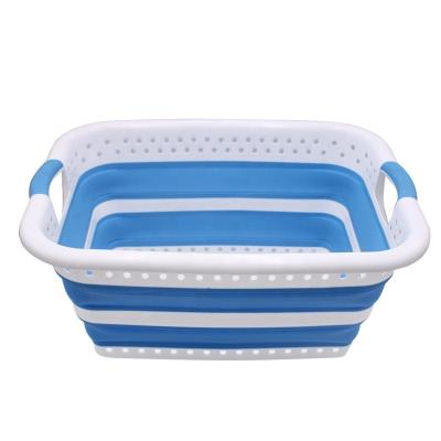 China White And Blue Space Saving Modern Folding Laundry Laundry Plastic Folding Tub Basket Portable Basket for sale