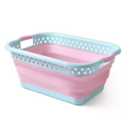 China Modern Pink Modern Silicone Folding Plastic Collapsible Laundry Basket Pop Up Storage Container for sale