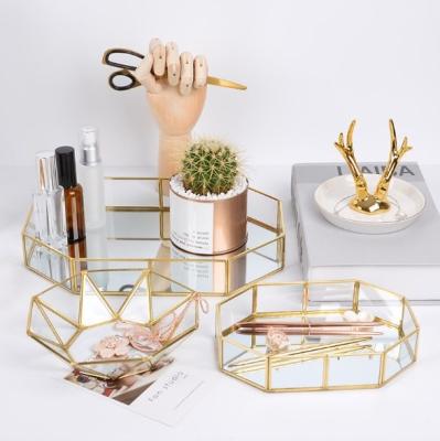 China Gold Modern Vanity Mirror Decorative Tray Jewelry Perfume Organizer Tray Dresser Ornate Tray Metal Trinket for sale