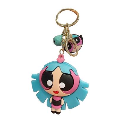 China 3D Anime Cartoon PVC Key Chain Powerpuff Unisex Cute Soft Policewoman Bracelet Key Chain Accessories for sale