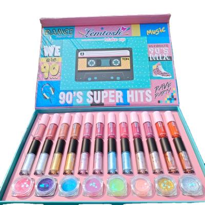 China Hot Sale Waterproof 24 Color Liquid Lipstick Plus 8 Color Sequin Set Cosmetic Lip Gloss Set Box for sale