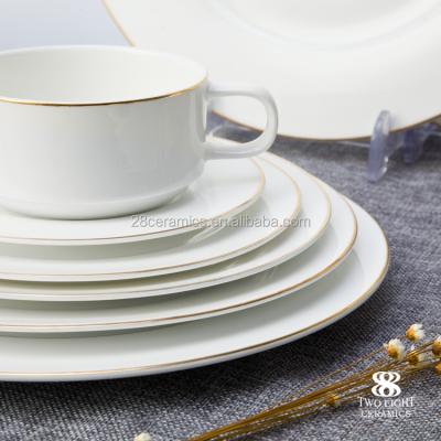 China High Quality Shiny Viable European Style Hotel Bone China Gold Rim Dinnerware Set for sale