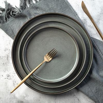 China Sustainable Dinnerware Sets Color Dishes, Brown Melamine Restaurant Dinner Dishes, Black Slate Plate Dish Set Netting for sale