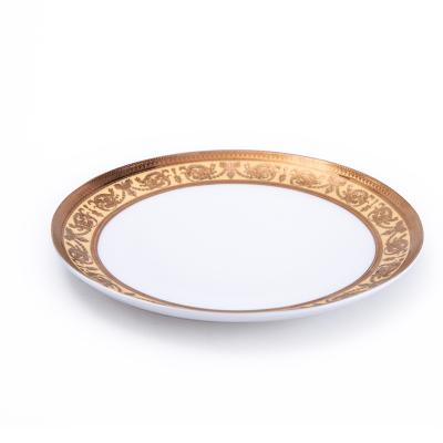 China Sustainable Fine Luxury B&B Decal Gold B&B Coupe Plate Round Bone China Server for sale