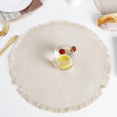 China Custom Printed PP Woven Table Elegant Viable Mat Placemat, Wholesale Dining Table Place Mat With Tassels for sale