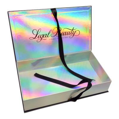 China Recycled Materials Custom Luxury Book Shaped Holographic Gift Box Cardboard Paper Cosmetics Box Packaging for sale