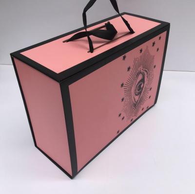 China Custom Magnetic Folding Gift Box Recyclable Logo Pink Printed Paper Flat Packing Black Orange White Packaging Gift Box With Handle for sale