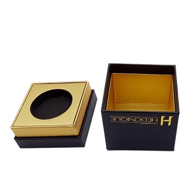 China Simple Design Recycled Materials Luxury Logo Printed 2 Piece Matt Rigid Black Candle Packaging Boxes for sale