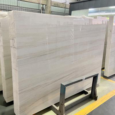 China Natural Quarry Outlet Mateiral White Slabs Eurasian Wooden Eurasian White Horizontal Stripes Marble Stone Polishing Finish Slabs Marble Slabs for sale