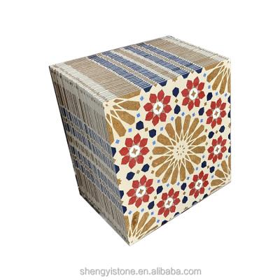 China Water-jet Curing 600*600mm Stone Marble Rubik's Cube Pattern Customize Water-jet Medallion Cut To Size For Floor And Wall Design Magic Tiles for sale