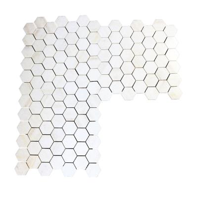 China Modern Customizable Marble White Wooden Mosaic Flower Mixed Color Backsplash Waterjet Flooring Marble Mosaic Tile for sale