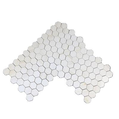 China Factory Cheap Modern Hexagon Shape White Wood Eurasian White Mosaic Flooring Marble Mixed Color Waterjet Mosaic Tile for sale