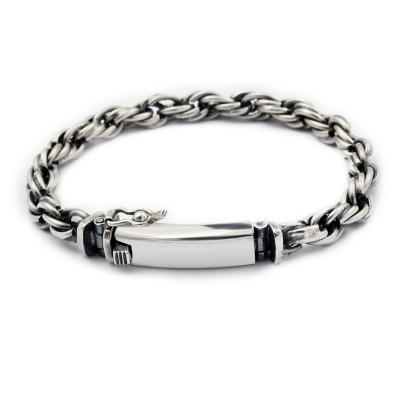 China Simple Design Punk Custom Logo 925 Silver Rope Men Bracelet for sale