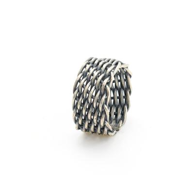 China Wholesale Low Price Hiphop Retro Silver Ring 925 Sterling Silver Antique Black Plated Woven Ring Man Jewelry for sale