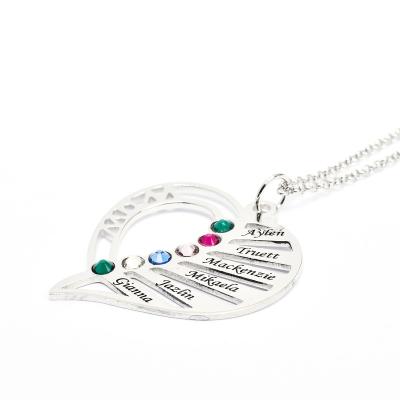 China Classic Hotsale Engraved Sterling Silver Gemstone Necklace Family Necklace for sale