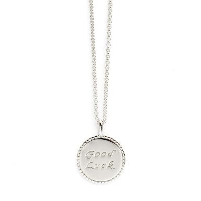 China Classic 925 Sterling Silver Engraved Round Charm Necklace Of Good Luck Lucky Necklace Pendant Necklace for sale