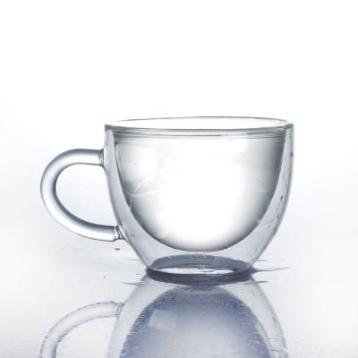 China Viable Borosilicate Handmade Mouth Below 250ml 300ml Custom Personalized Double Wall Juice Drinking Glass Cup With Handle for sale