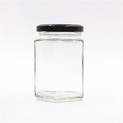 China 280ml 10oz Hexagon Polygon Cheap Viable Wide Mouth Jam Sauce Glass Mason Jar for sale