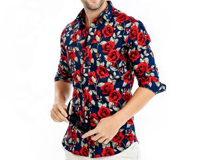 China Anti-wrinkle 100% Custom Cotton Long Sleeve Flower Printed Casual Mens Shirts for sale