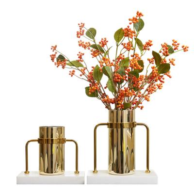 China High quality creative modern marble vase metal gold flower vases hot sale decoration at nc high quality for huose decorate for sale