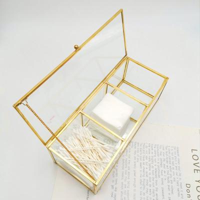 China Luxury Glass Brass Desk Organizer Case INS Jewelry Box Organizer Cosmetic Stocked Storage Box For Decor for sale