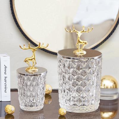 China High Quality INS Candy Storage Box Gloden Elks Storage Vat Home Decoration Expensive European Style Glass Jar Decorations For Decor for sale