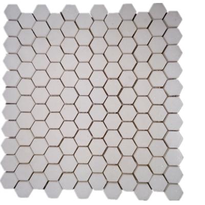 China White Marble Parquet 1Inch Carrara Hexagon Mosaic Kitchen Floor Tiles for sale