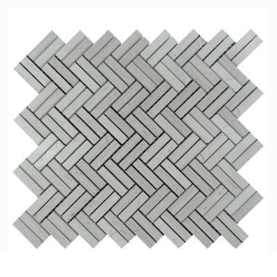 China New Modern Designed Wooden Gray Marble Mosaic Tile, Herringbone Mosaic Tile Background Interior Wall for sale