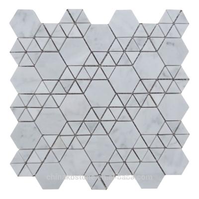 China Parquet Most Popular Hexagon Carrara Mosaic Slabs Swimming Pool Natural Marble Stone Pattern for sale