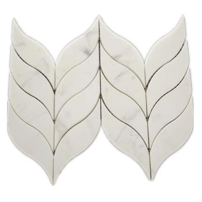 China Irregular White Marble Parquet Carrara Mosaic Slab Leaf Shape Wall Stone Slab for sale