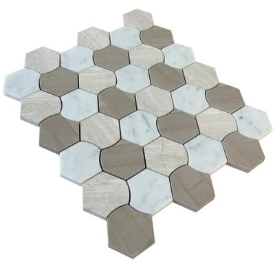 China Sale Modern Hot Gray Hexagon Polished Natural Marble Interior Mosaic Tile Flooring Background for sale