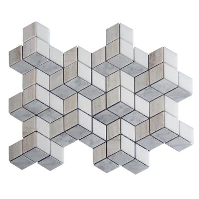 China Crystal Wooden Gray Marble Parquet and 3D Mosaics Flooring Art Slabs Interior Wall Slab Stone Background for sale